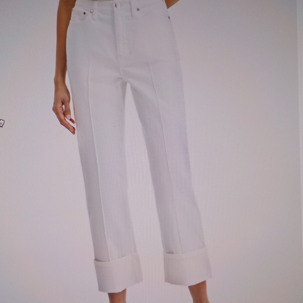 White Wide Cuff Stretch Crop Jeans